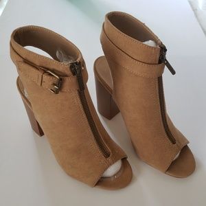 Justfab | Tan Peeptoe booties 6.5